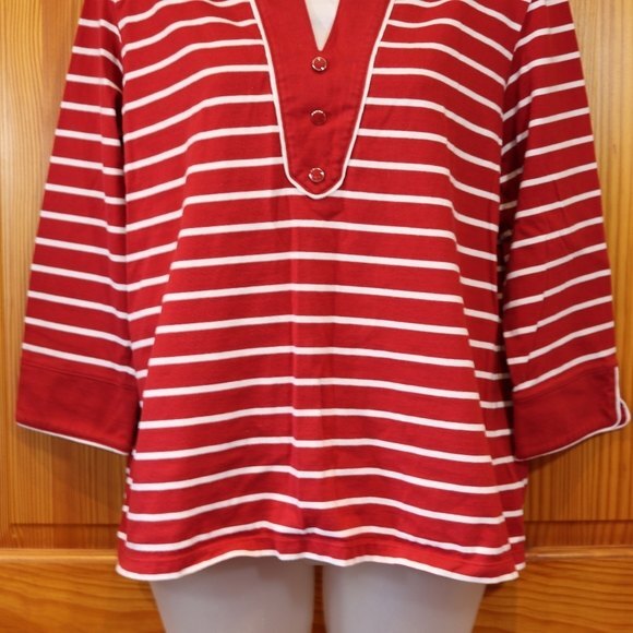 Drapers & Damon's Red   Striped Layered Look Top Holiday Preppy Top Lg - Picture 4 of 11